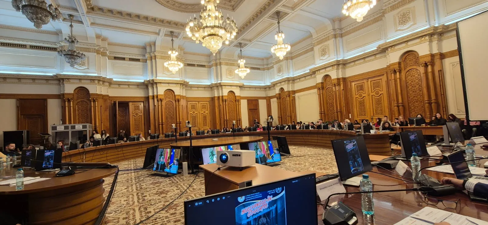 Sala Mihai Viteazul a Palatului Parlamentului, în timpul conferinței despre bullying în educație